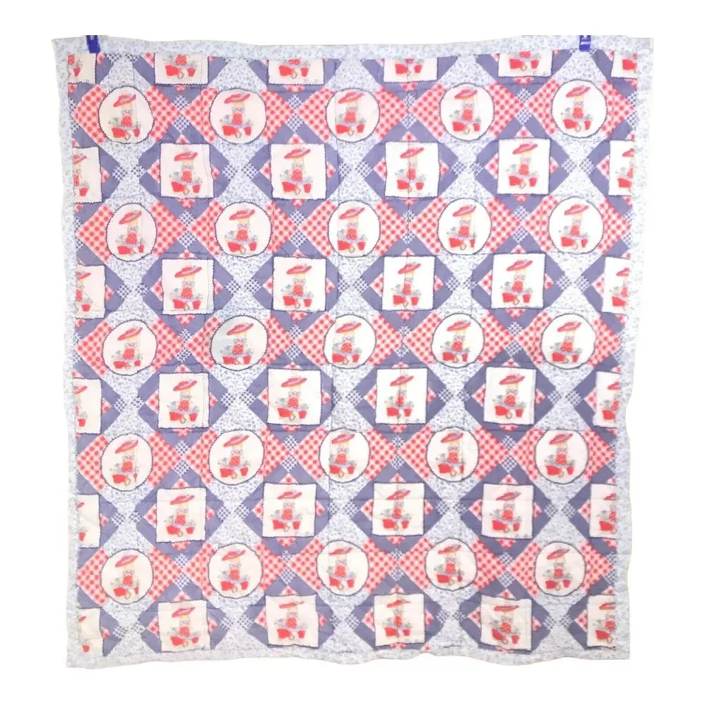 Vintage Petticoats & Pantaloons Holly Hobbie Style Quilt Handmade Red Blue